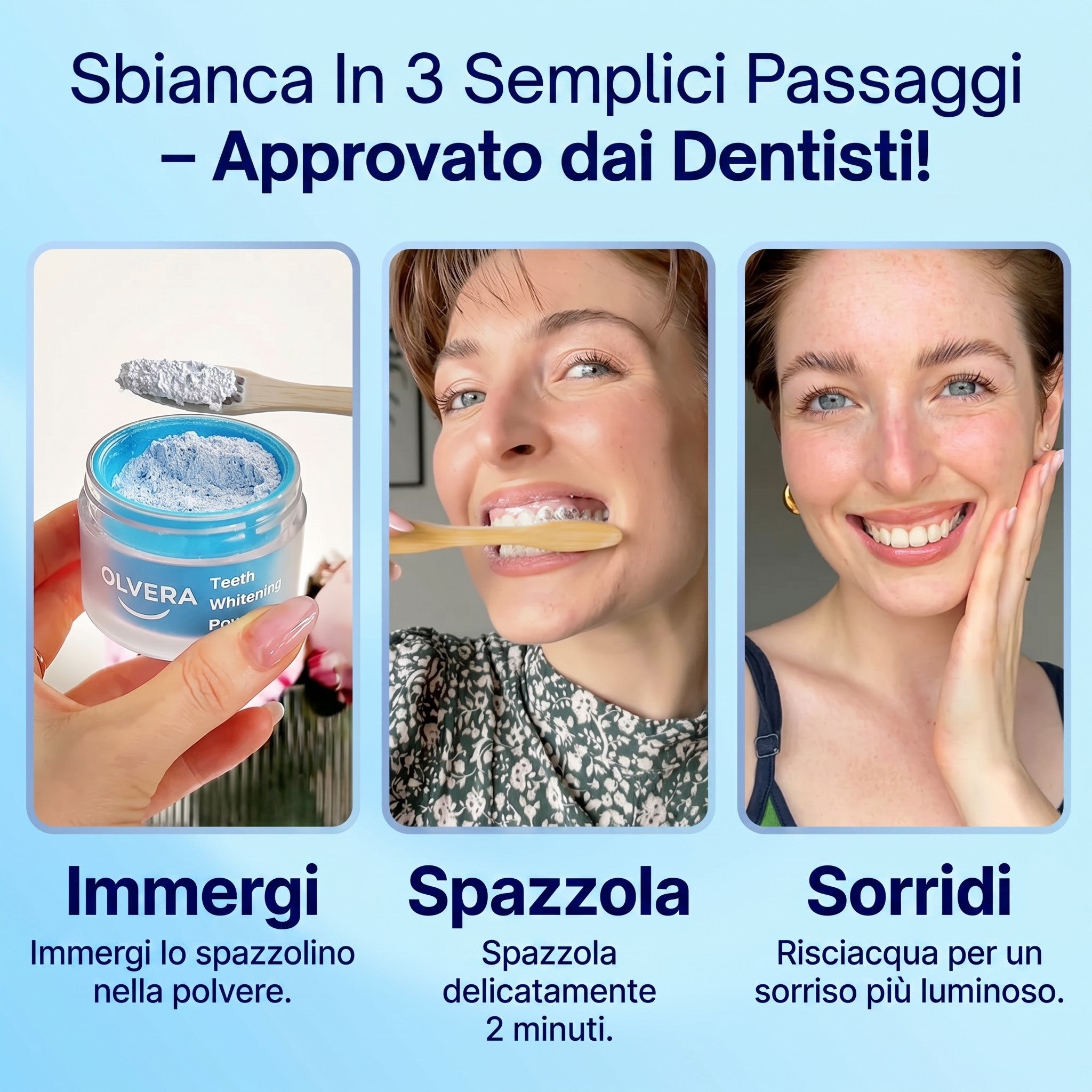 Polvere sbiancante per denti approvata dai dentisti
