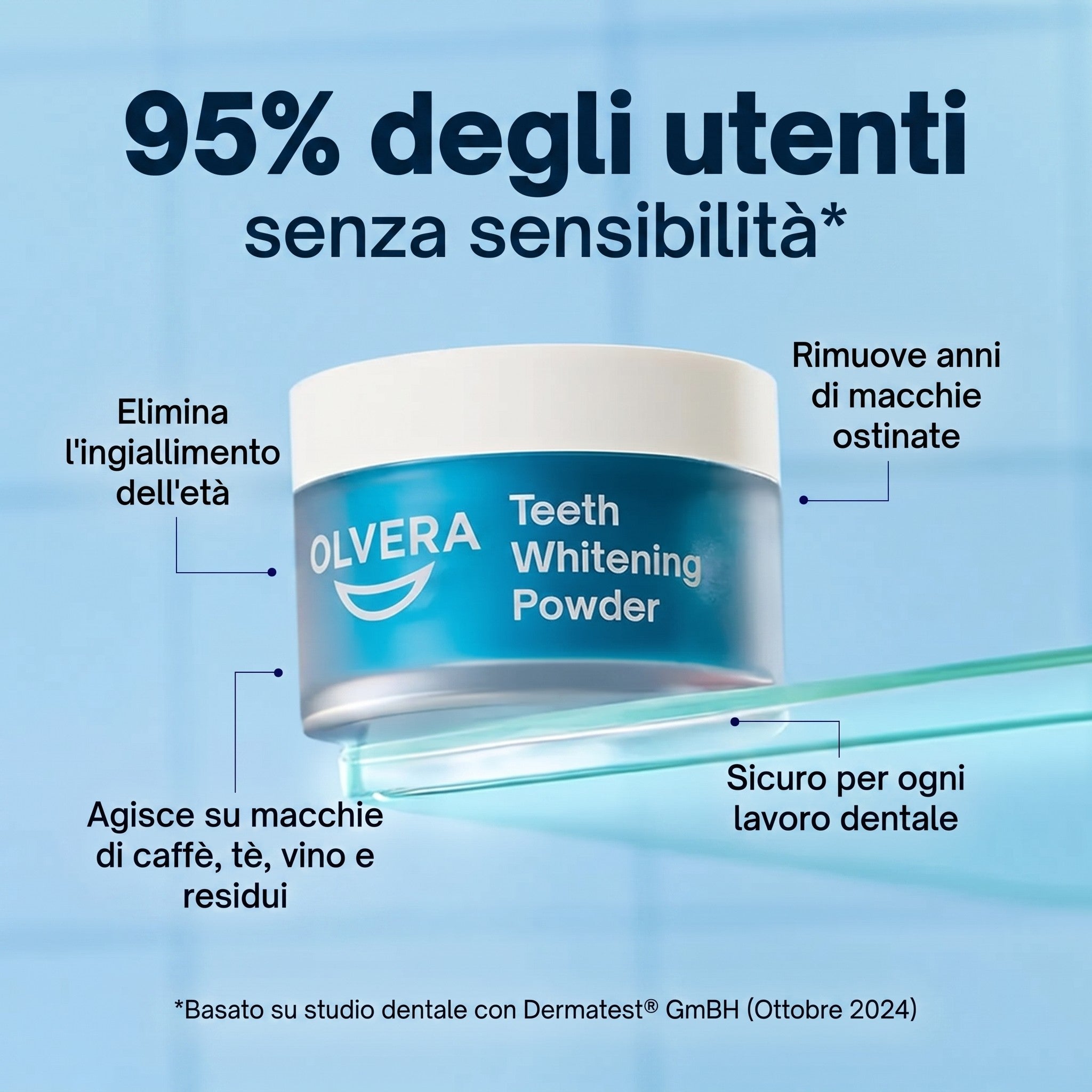 Polvere sbiancante per denti approvata dai dentisti