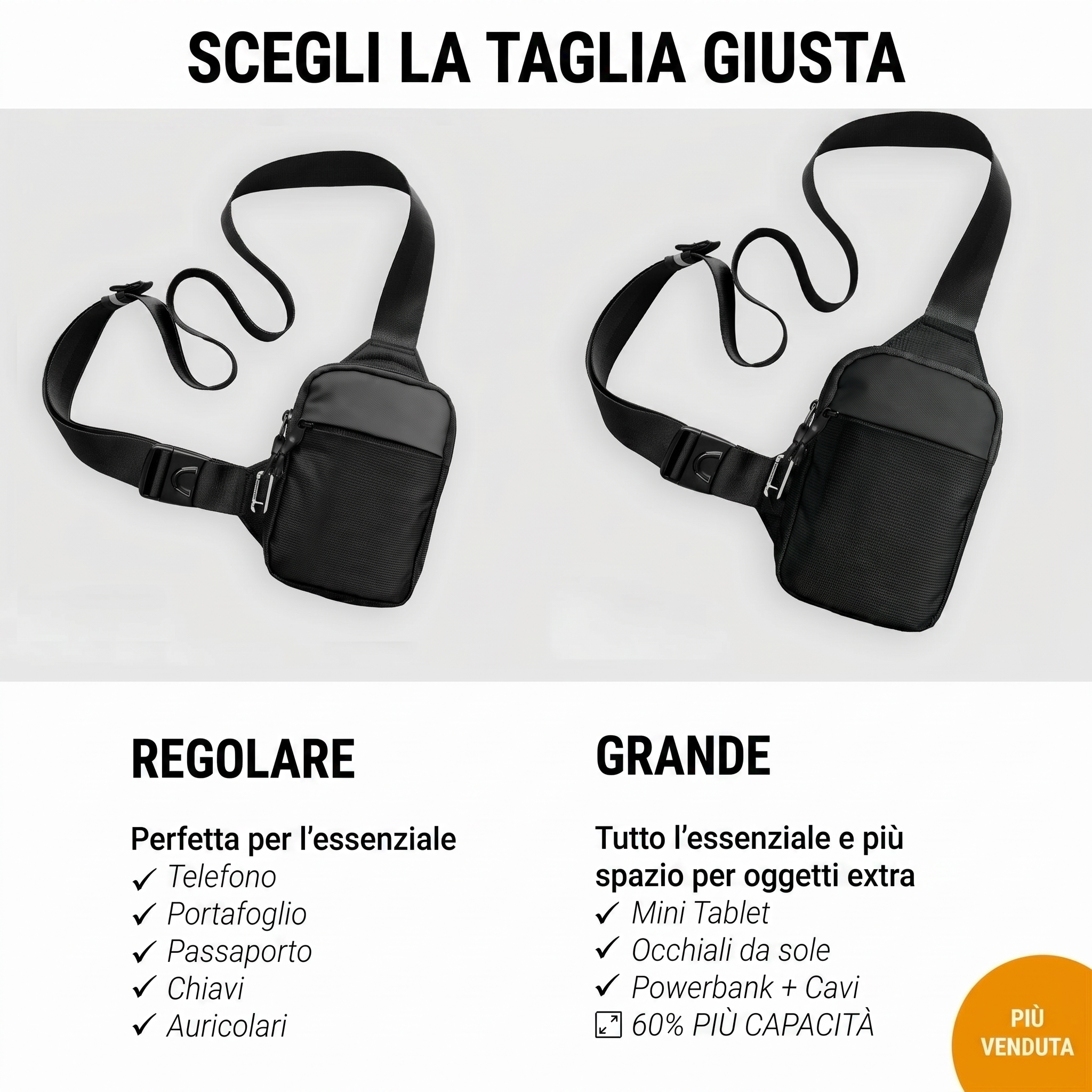 Confronto misure: Regolare 1L vs Grande 1.6L