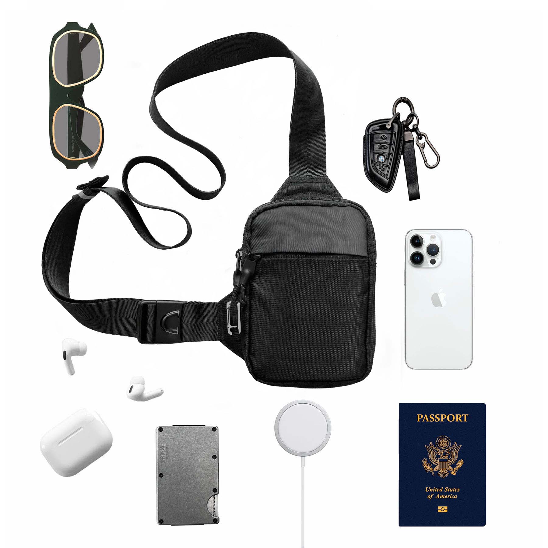 Borsa tracolla con tutti gli accessori da viaggio